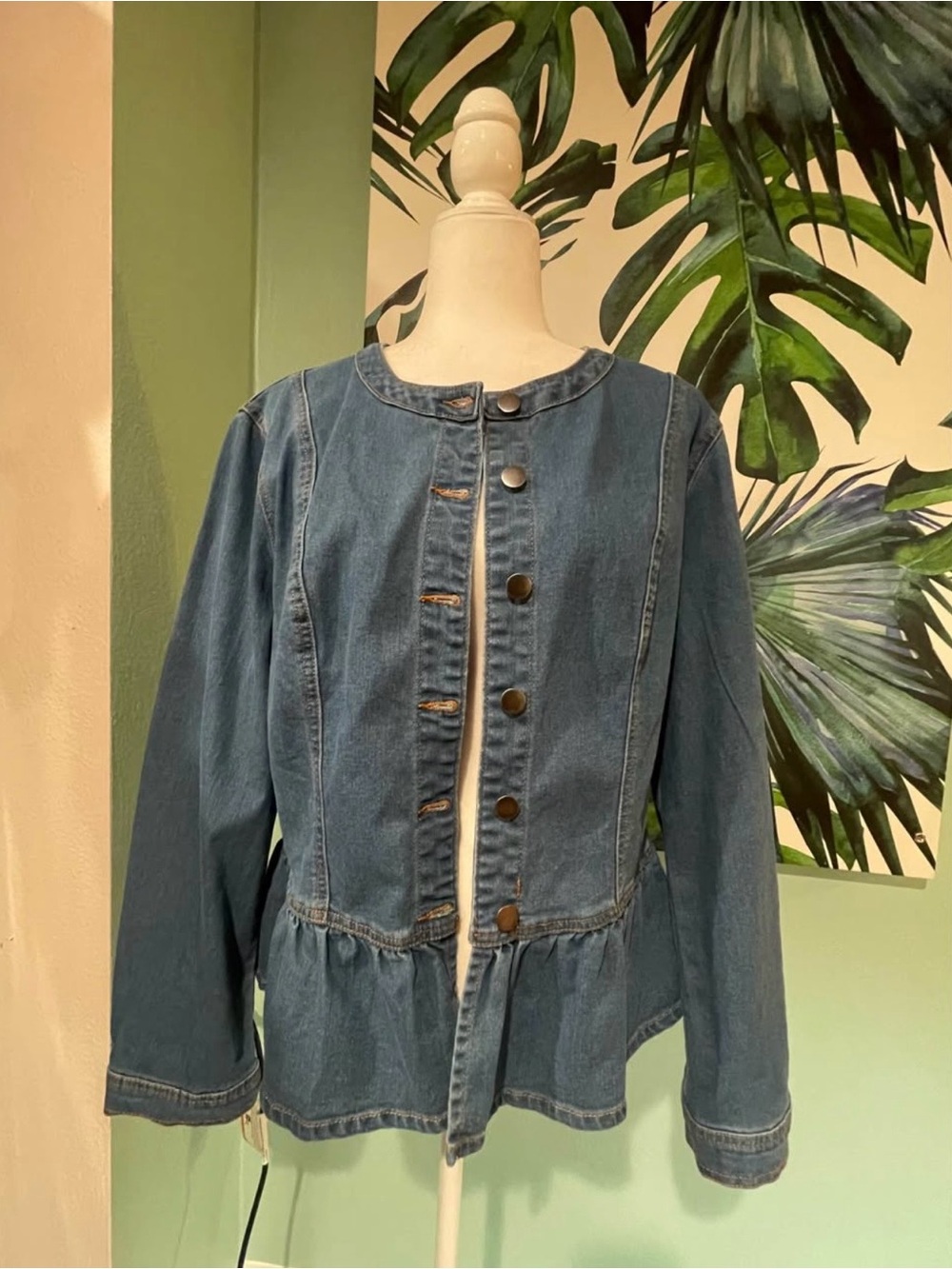 Source Unknown Blue Denim Peplum Button Jacket
